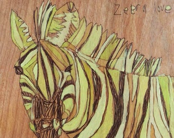 Zebra Jennifer Mercede painting 5x6in 'Goldzee'