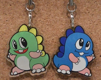 1.5" Reversible Bub & Bob Clear Acrylic Charm - Bubble Bobble
