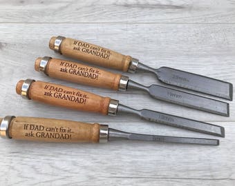 Personalised set of four wooden chisels - diy gift - diy lovers - woodwork craft - christmas gift
