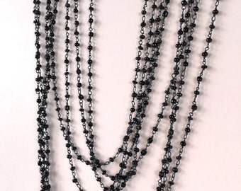 Black Glass Seed Bead Chain, Rosary Chain, Glass Bead Chain, 2.5mm, 5Ft