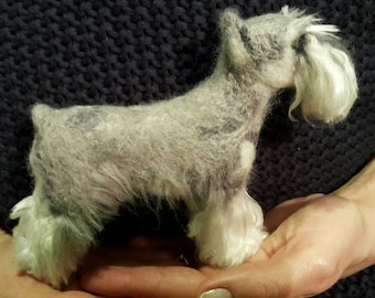 Pet Portrait ,Needle felted miniature schnauzer MADE TO ORDER