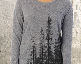 Women's Pullover Sweater - Pine Tree Forest - Alternative Apparel Slouchy Eco Pullover Sweater- Organic & Recycled Materials