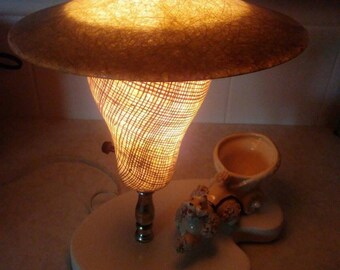 1950 Vintage Spaghetti Poodle Vanity Lamp with fiberglass shade