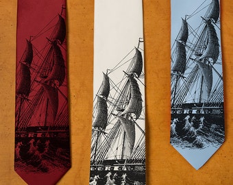 Men's Tie - Ship Necktie - Men's Boat Tie - Navy GIfts