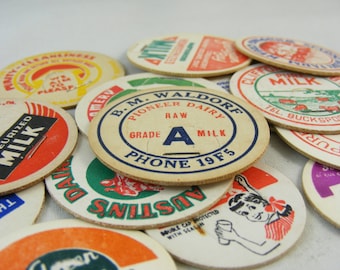 Vintage Milk Caps - Limited Sets of 18 - Rare - Cardboard - 1940's to 1960's