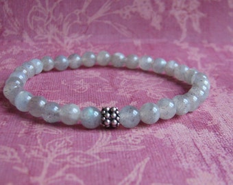 6mm Labradorite stretch bracelet with sterling silver bali bead