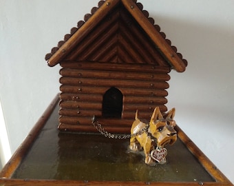 Cute scottish Terrier on log cabin, Scotty, scottie, spardose, vintage piggy Bank... So cute