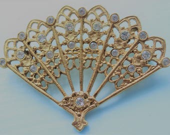 Filigree Fan Pin With Rhinestones
