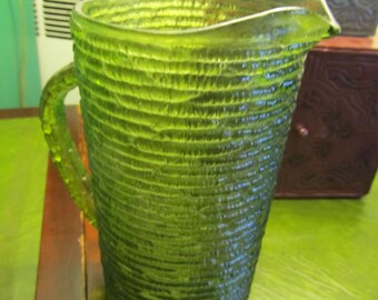 Vintage Anchor Hocking Green Glass Soreno Pitcher