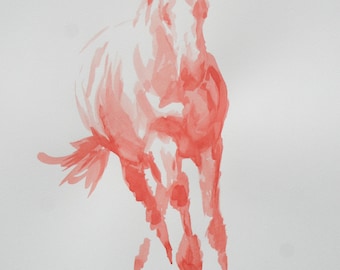 Original horse art equine art energy and movement equine horse ink study sketch movement art drawing 'Red I' by H Irvine