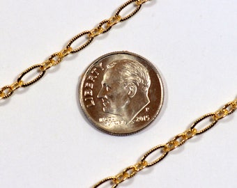 Small Etched Oval Chain - Gold Plated - CH127-GP - Choose Your Length