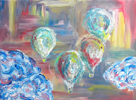 Abstract Hot Air Balloons Original Acrylic Painting Wall