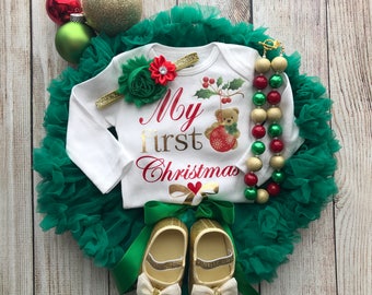 Baby Girl Christmas Outfit - My First Christmas - Baby Girl Christmas Photos - Baby’s 1st Christmas