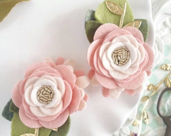 Rose Quartz Felt Flower Hair Clips Rose Mini Felt Flower Crown. Felt Flower Pigtail Hair Clips. Toddler Flower Hair Clips. Hair Clips Baby.