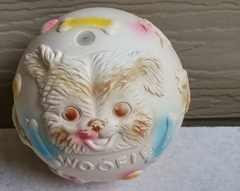 Vintage 1961 Edward Mobley Co. Squeak Toy Ball, Mittens & Woofie, Dog and Cat