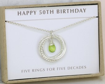 50th birthday gift, August birthstone necklace 50th, peridot necklace for 50th birthday, gift for wife, mom - Lilia