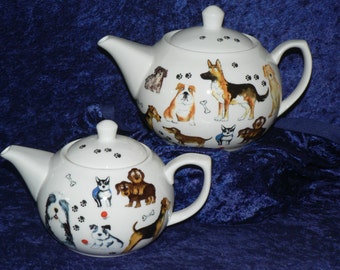 Dogs design 2 cup or 6 cup ceramic teapot or choose milk jug or sugar bowl