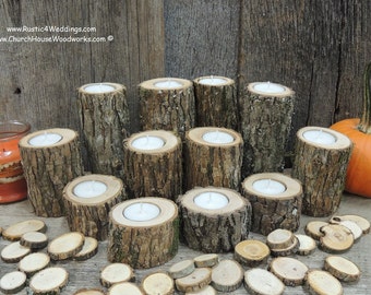 12 Rustic Candle Holders, Tree Branch Candle Holders, Rustic Wedding Centerpieces, Wood Candle Centerpieces