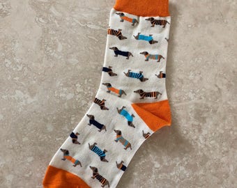 Orange Dachshund Socks