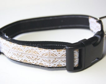 Burlap and Lace Dog Collar Adjustable Sizes (M, L, XL)