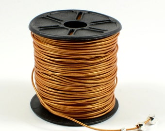 Metallic Light Brown Leather Cord, 0.5mm, Lead Free, Round Leather Cord, Genuine Leather Cord, RETAIL - 1 YARD/order