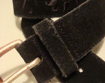 Vintage 1990s GAP Suede Leather Embroidered Tooled Belt