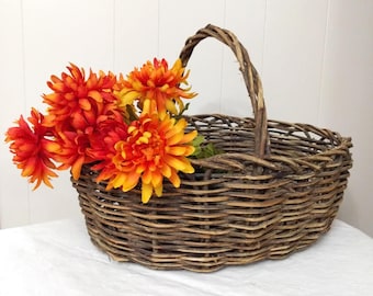 SALE Large Woven Wicker Basket with Handle, Easter Basket, Picnic Basket, Boho Decor, Natural Home, Cottage Chic