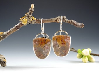 Starburst Jasper Earrings, Cherry Blossoms, Sterling Silver, 14kt Gold, Springtime