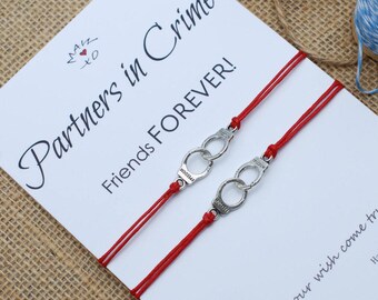 Partners in Crime Bracelet BFF Gift Wishing Bracelet Friendship Bracelet Couple Bracelet Handcuffs Bracelet Handcuffs Charm Gift for Friend