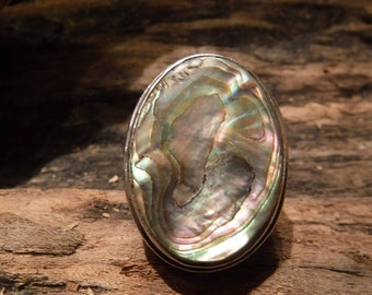 Square Sterling Mexico Eagle 3 Abalone Ring Native Heavy 5.4
