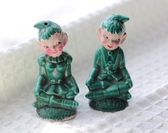 Vintage Gilner Green Pixie Salt and Pepper Shakers