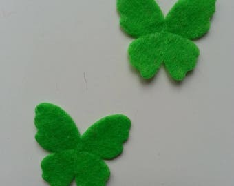 lot de 2 appliques papillons feutrine vert 22*25mm