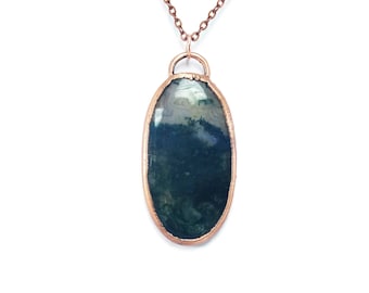 Moss Agate Necklace Jewelry | Raw Electroformed Copper | Pendant | Natural Crystal