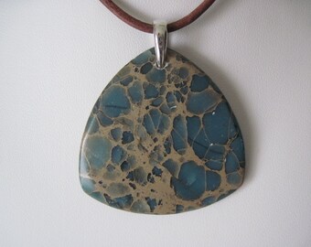 Necklace variscite pendant on brown leather