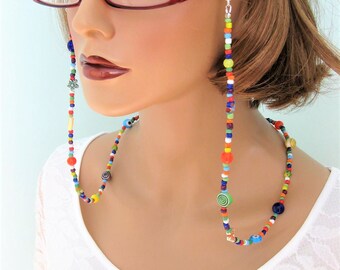 Colorful Beaded Eyeglass Chain, Eyeglass Chains, Glasses Chain, Eyeglass Holder, Eyeglass Chain, Beaded Necklace, Eyeglass Necklace, EH043