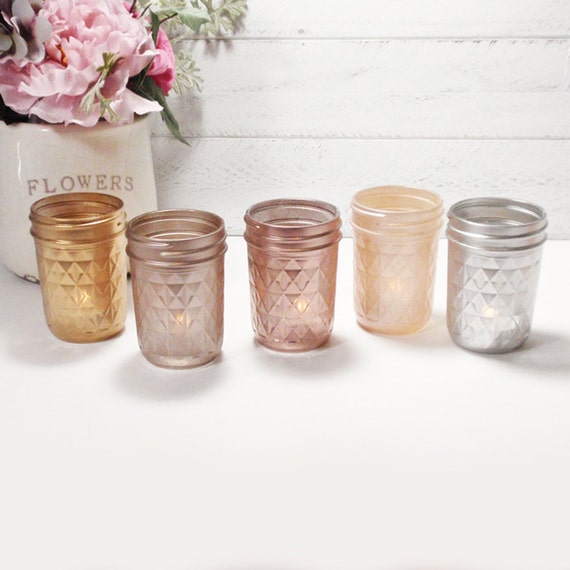 Metallic Painted Quilted Mason Jelly Jar Candle