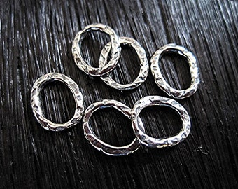 Small Rustic Textured Sterling Silver Artisan Closed Jump Rings and Links (set of 6) (C) (N)