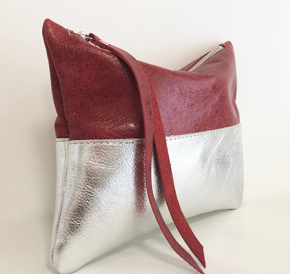 Leather pouch silver, silver leather purse, small leather bag silver