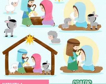 NATIVITY 1 - Digital Clipart Set, Nativity Clipart, Christmas Clipart, Religious Clipart, Wall Art Nativity.