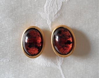 Liz Claiborne Lucite Oval Gold Tone Clip Earrings