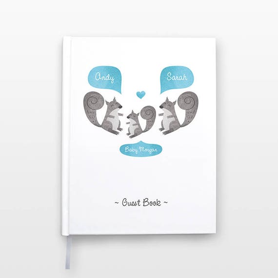 SQUIRREL Baby Shower Guest Book, Personalized Baby Book, Animal Baby Guestbook, New Baby Gift, Baby Journal, Baby Notebook, Baby Guest Book