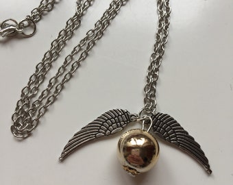 Cute Harry Potter themed flying golden snitch silver necklace