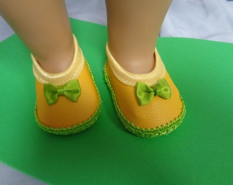 Yellow and Green -Mary Jane- Flats- Doll Shoes-- for 18 inch dolls- fits american girl dolls