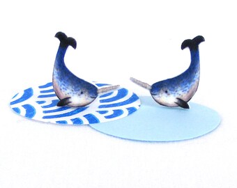 Narwhal earrings, sea creature, mermaid, animal studs