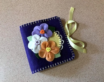 Wool Felt Needle Book in Purple & Buttercup