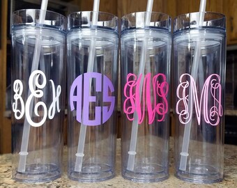 Monogram Tumbler - Monogram Cup - Clear Tumbler - 16 oz Skinny Tumbler - Personalized Monogram Mug - Initials Tumbler - Monogram Travel Mug