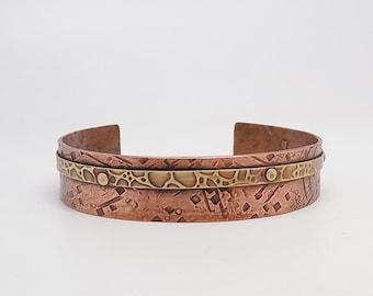Steampunk cuff bracelet. Mixed metal bracelet.