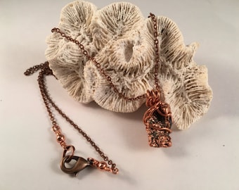 Copper Nugget Pendant Wrapped in Copper Wire on Antique Copper Chain One of a Kind Previously 22 Dollars ON SALE