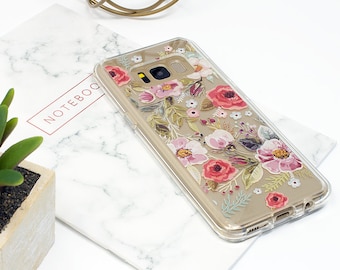 Galaxy S9 Case, Galaxy S8 Case, Galaxy S9 Plus, Floral, Flower, Galaxy S7 Case, Galaxy S8 Plus, Clear Case, Shockproof, Rubber Case, Samsung