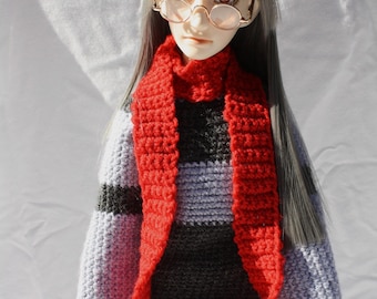 Red Crochet SD Hat and Scarf Set, Size 8-9 BJD Hat and Scarf, Asian Ball Joint Doll Winter Clothing, Christmas Doll Beanie